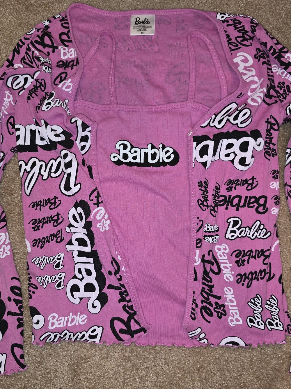 Girls Barbie Logo Pink Cardigan & Tank Top Size XL 2-Piece Set